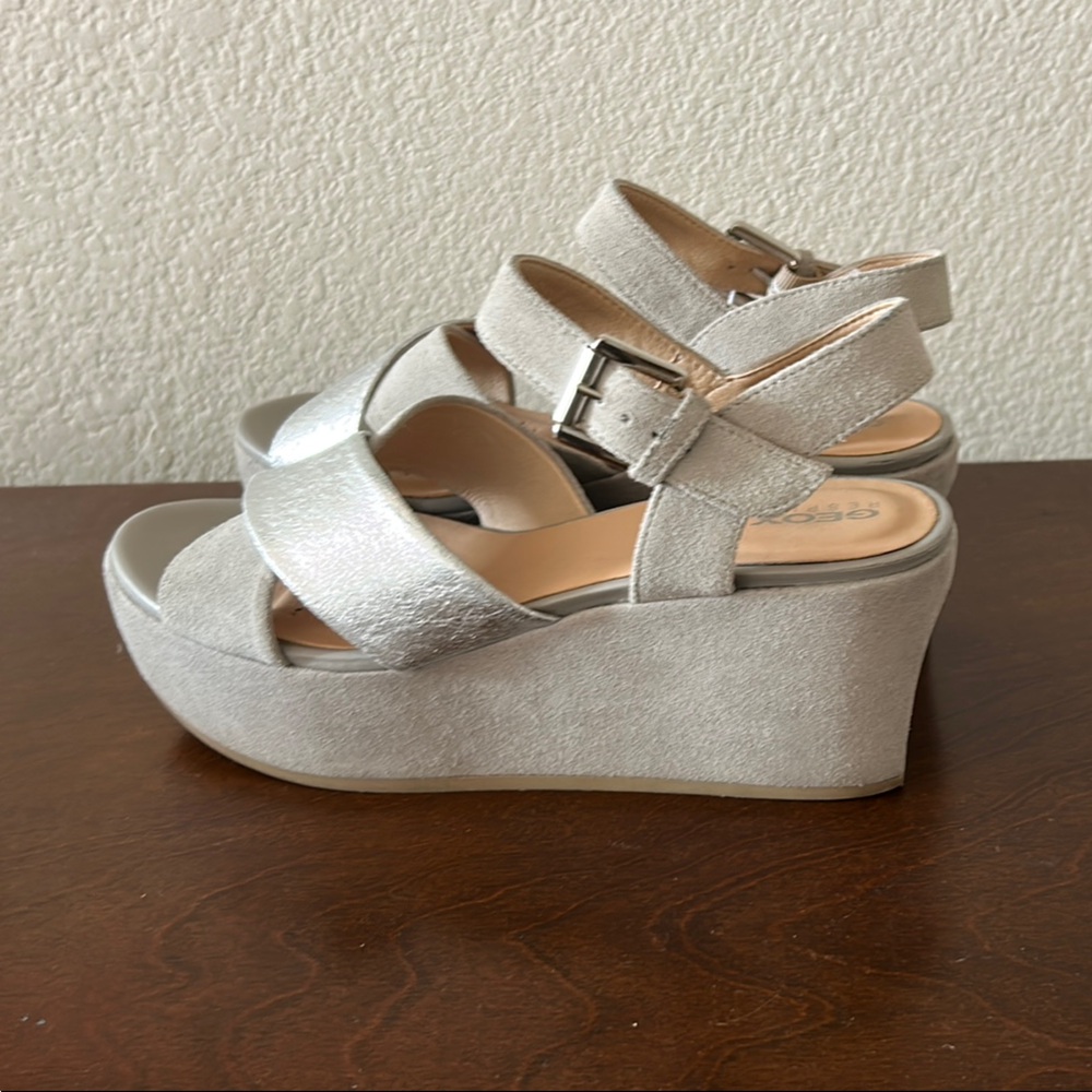 Geox Silver Wedge Sandals with Adjustable Straps size 8